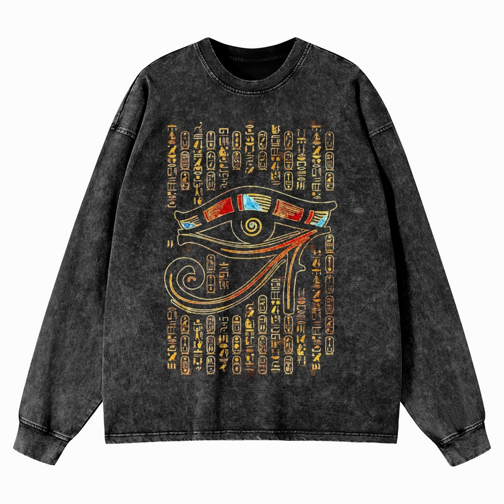 Eye Of Horus  Casual Washed Long-Sleeved T-Shirt 