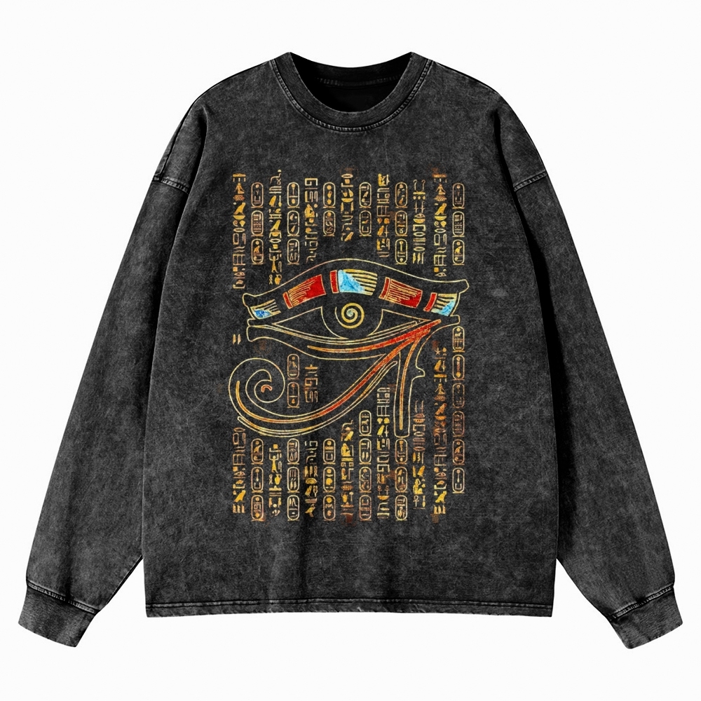 Eye Of Horus  Casual Washed Long-Sleeved T-Shirt 