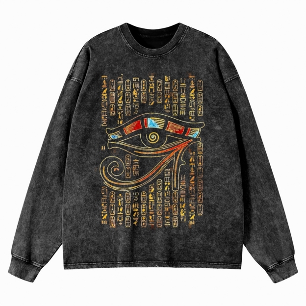 Eye Of Horus  Casual Washed Long-Sleeved T-Shirt 