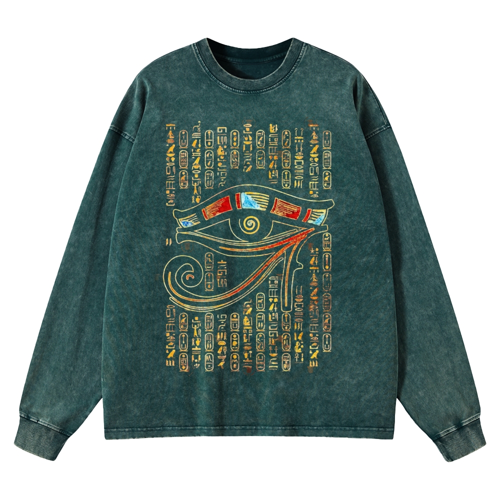 Eye Of Horus  Casual Washed Long-Sleeved T-Shirt 