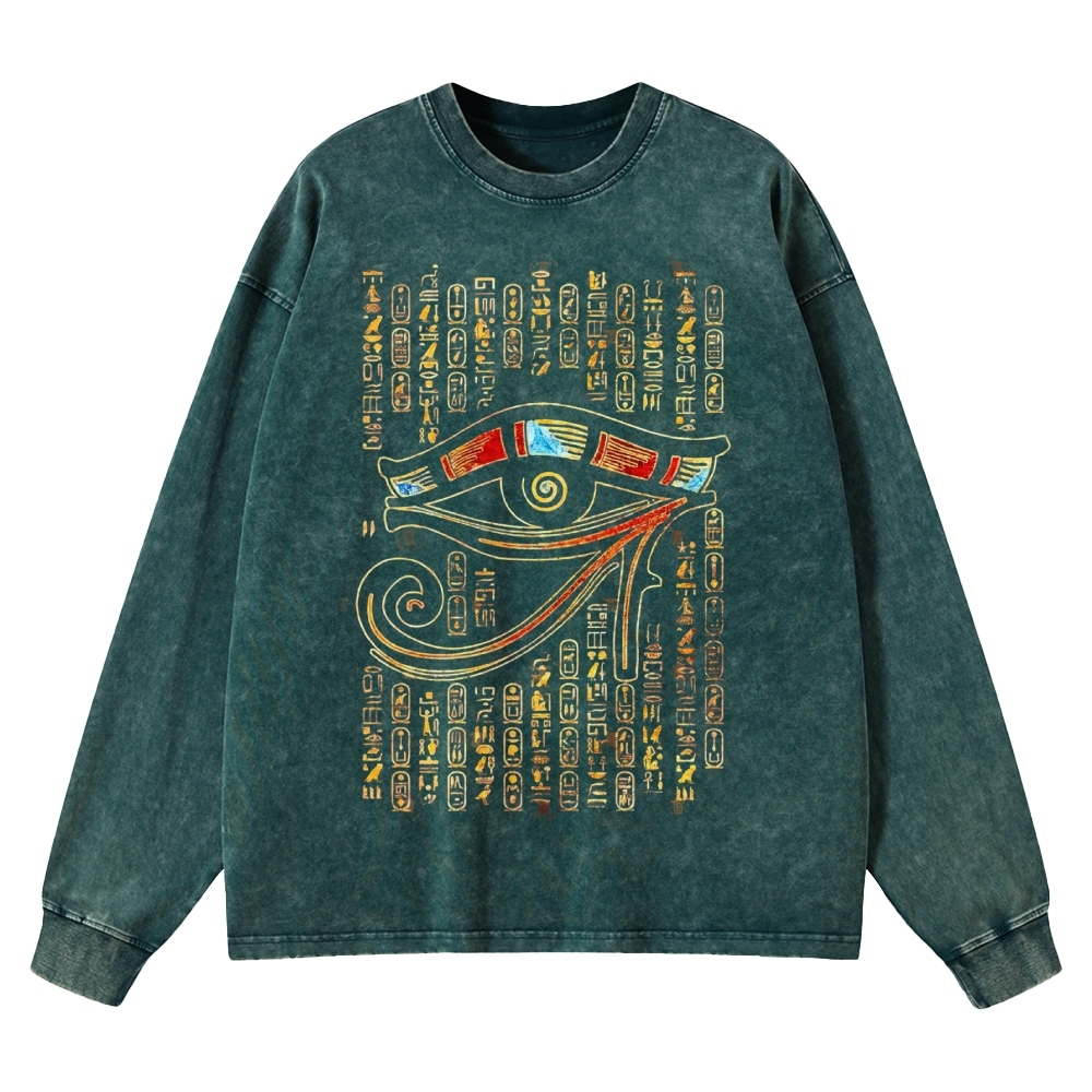 Eye Of Horus  Casual Washed Long-Sleeved T-Shirt 