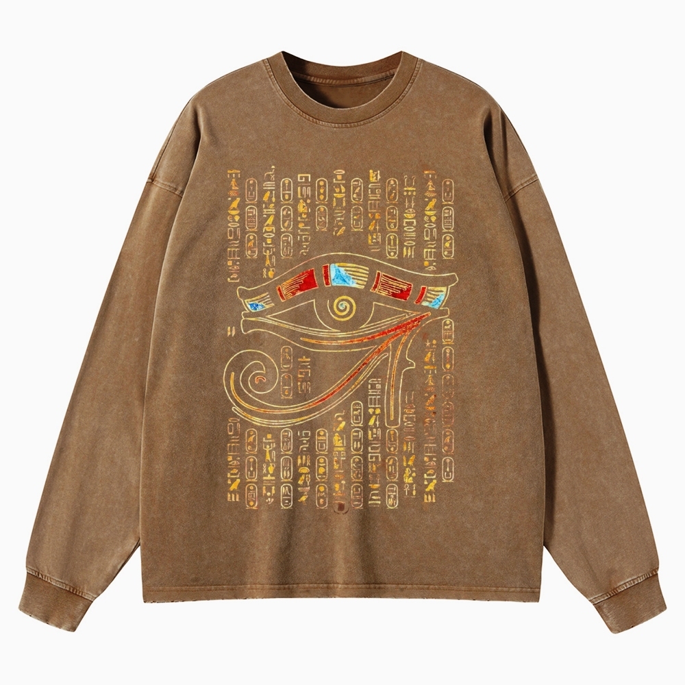 Eye Of Horus  Casual Washed Long-Sleeved T-Shirt 