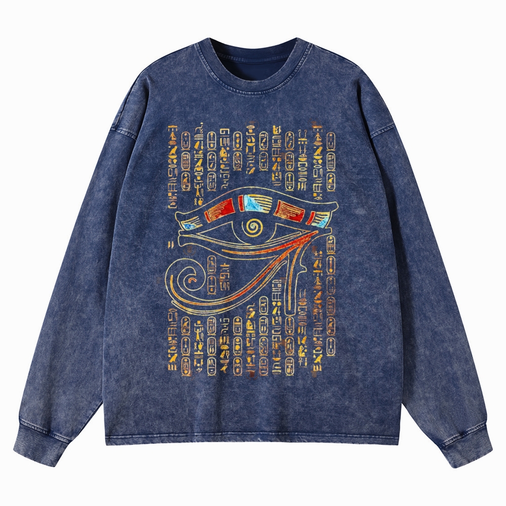 Eye Of Horus  Casual Washed Long-Sleeved T-Shirt 