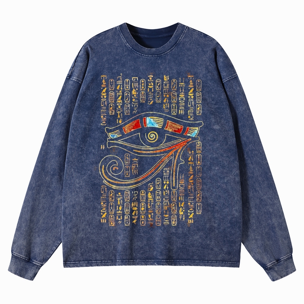 Eye Of Horus Casual Washed Long-Sleeved T-Shirt