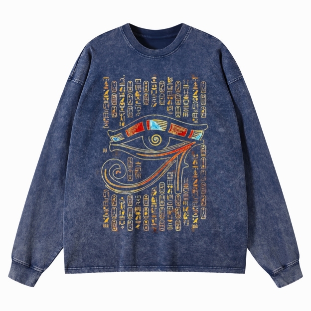 Eye Of Horus  Casual Washed Long-Sleeved T-Shirt 