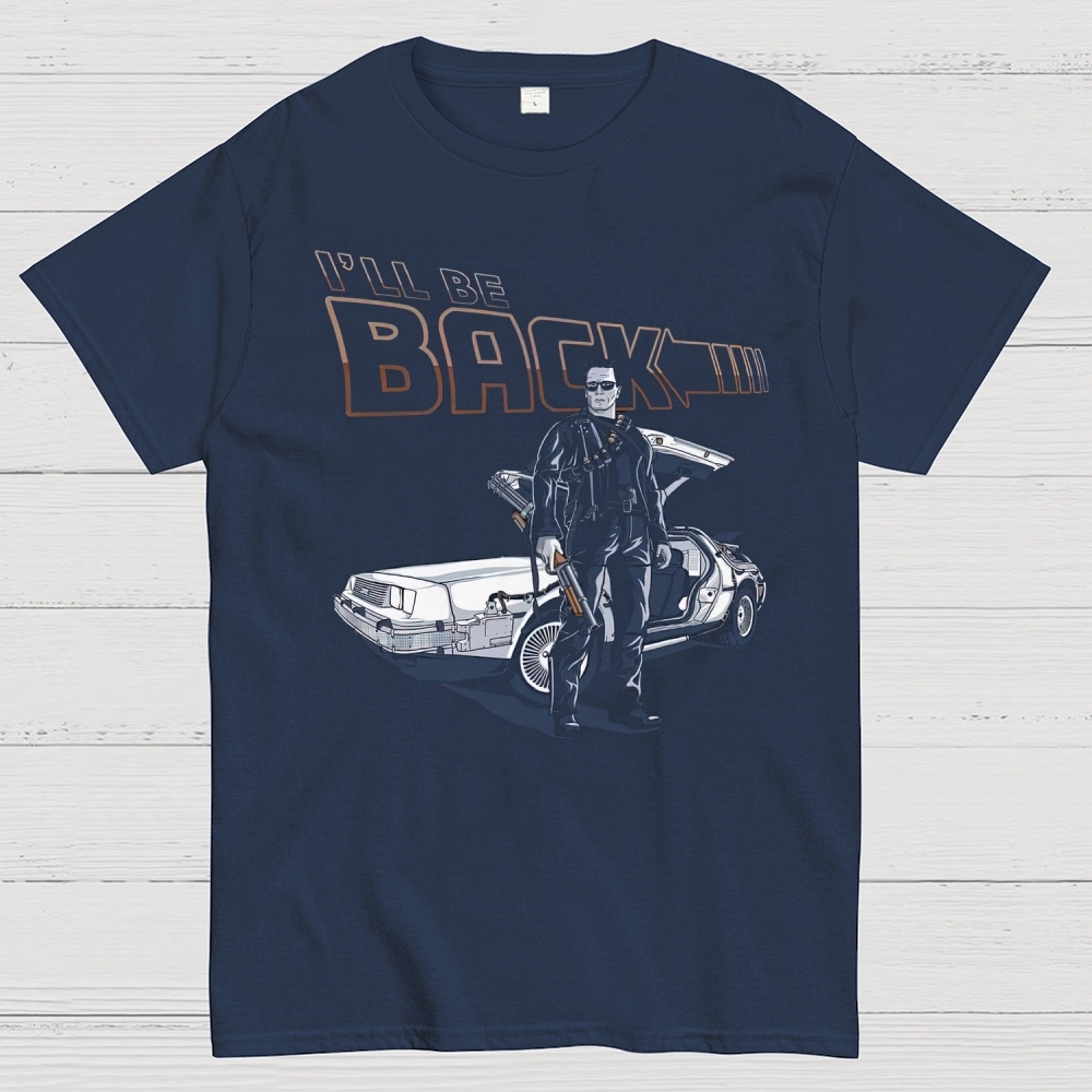"I'll Be Back" Sci-Fi Action Character & Car Graphic Cotton T-shirt