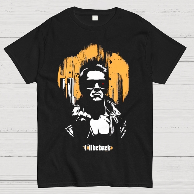 "I'll Be Back" Cybernetic Warrior Silhouette Graphic Cotton T-shirt