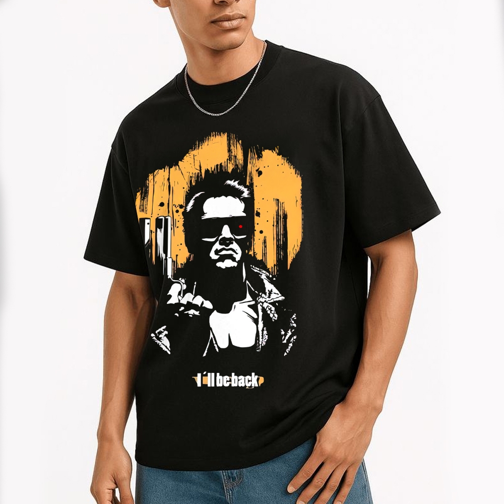 "I'll Be Back" Cybernetic Warrior Silhouette Graphic Cotton T-shirt