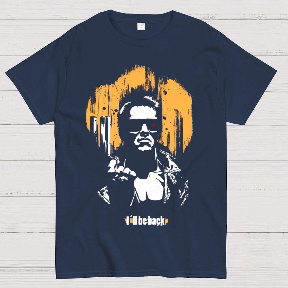 "I'll Be Back" Cybernetic Warrior Silhouette Graphic Cotton T-shirt