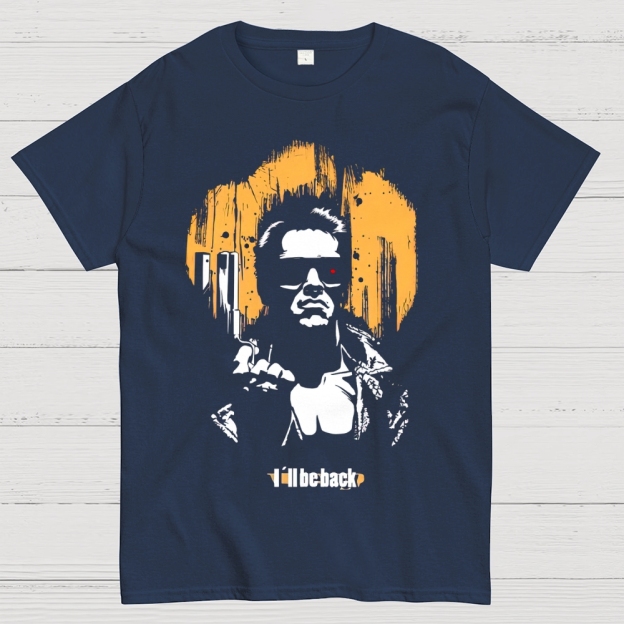 "I'll Be Back" Cybernetic Warrior Silhouette Graphic Cotton T-shirt