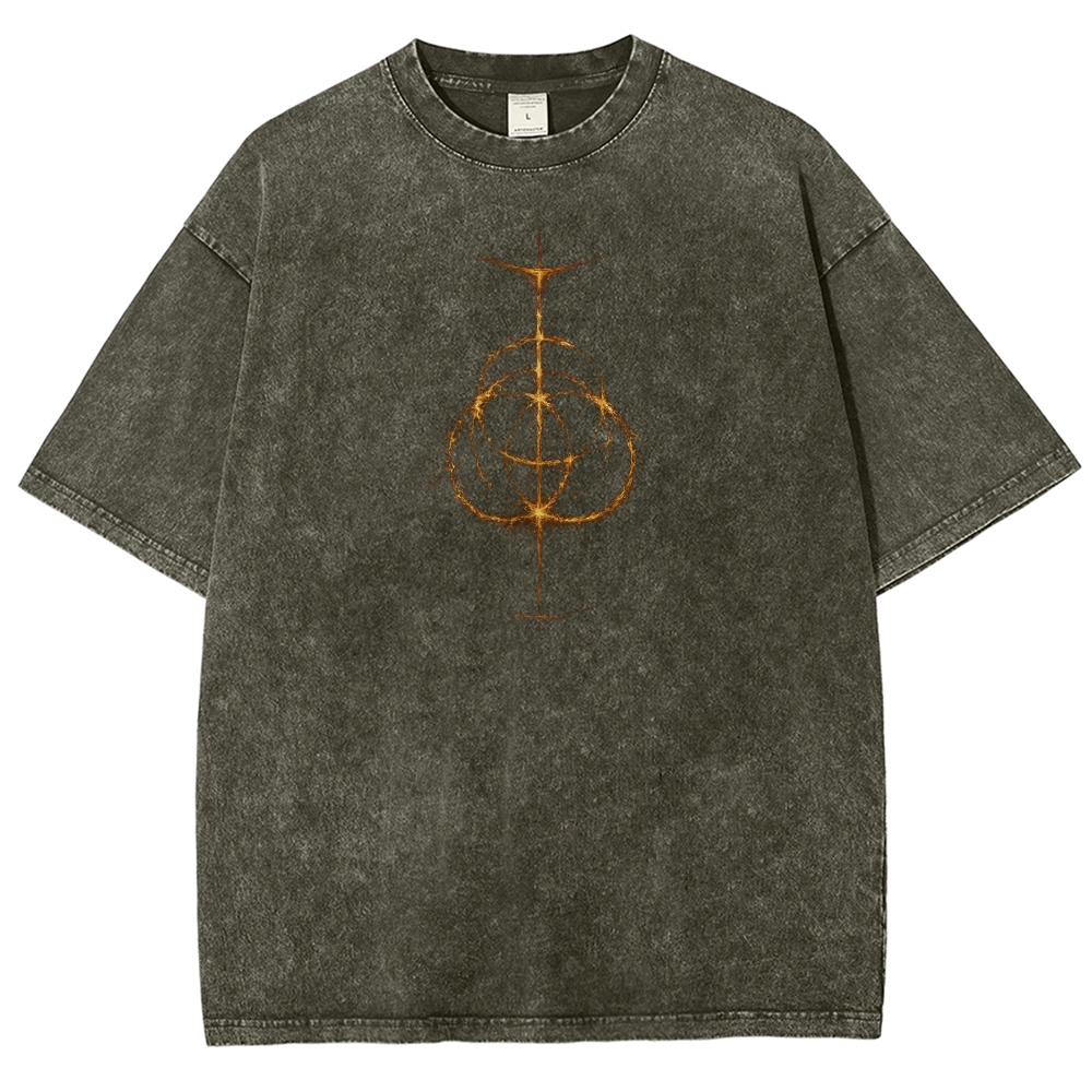 Ethereal Armored Warrior Graphic Washed T-Shirt