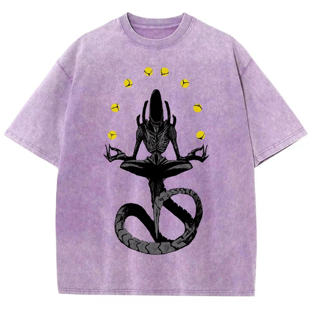 Meditative Xenomorph Graphic Washed T-Shirt