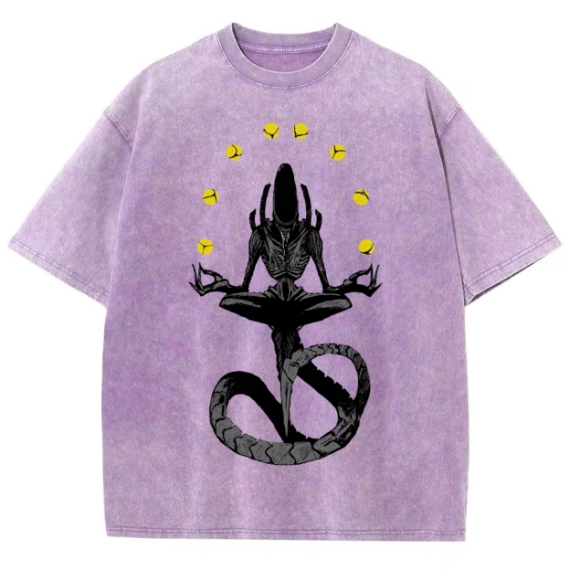 Meditative Xenomorph Graphic Washed T-Shirt