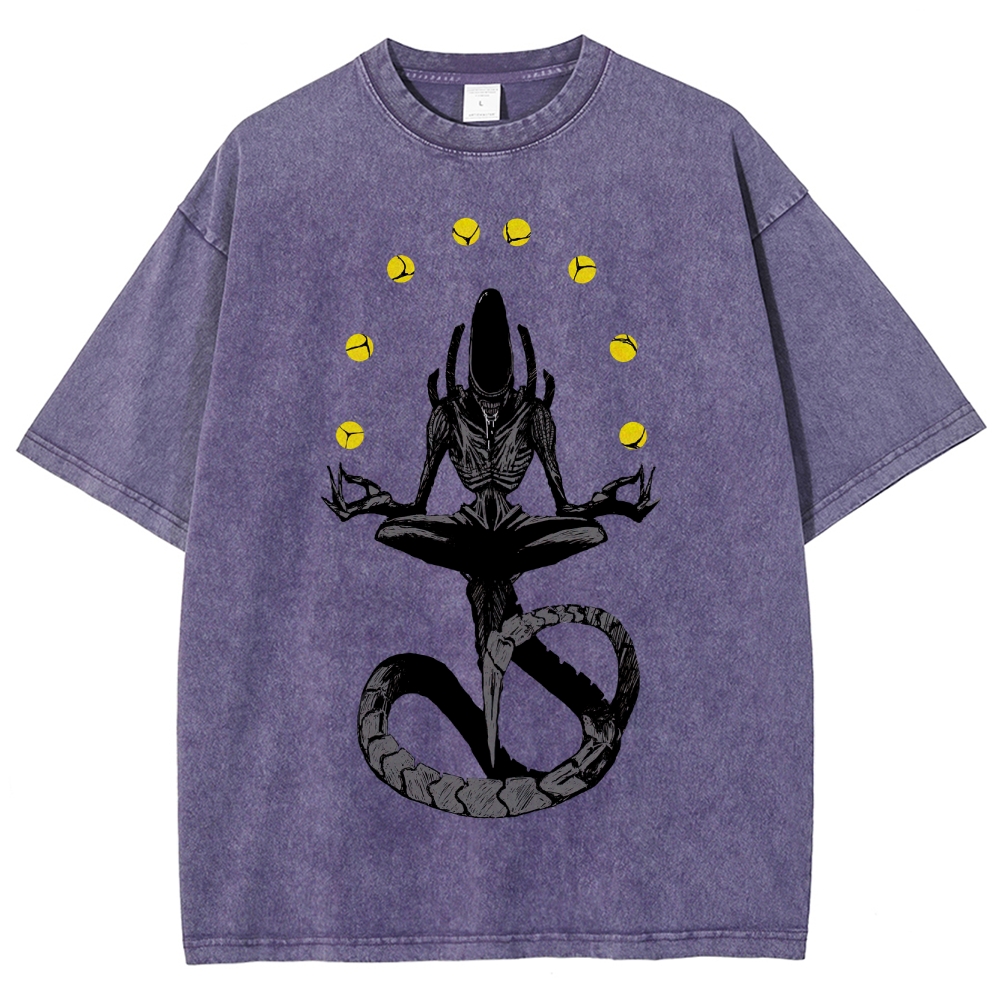 Meditative Xenomorph Graphic Washed T-Shirt