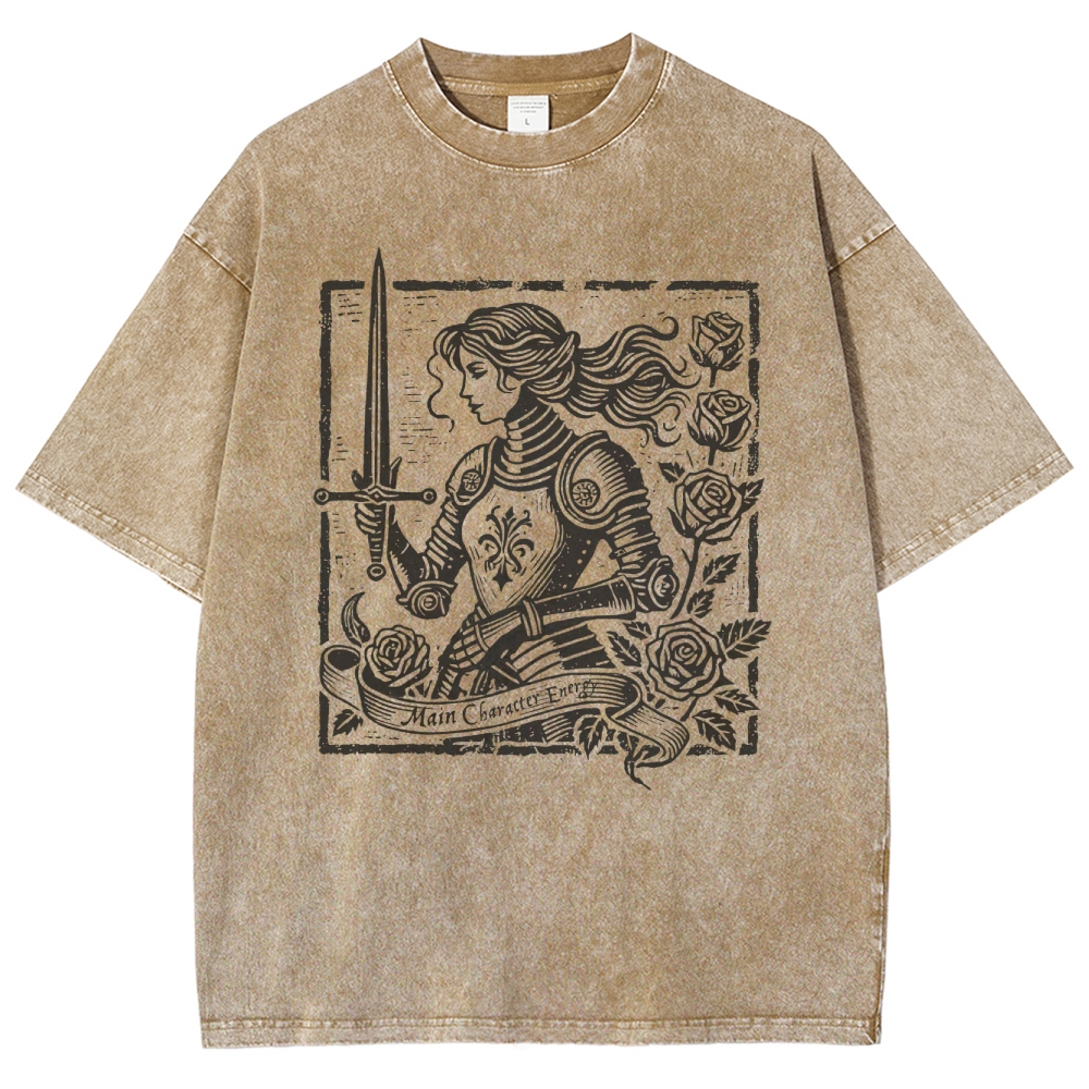 "Man Cannot Fly" Armored Knight Graphic Washed T-Shirt