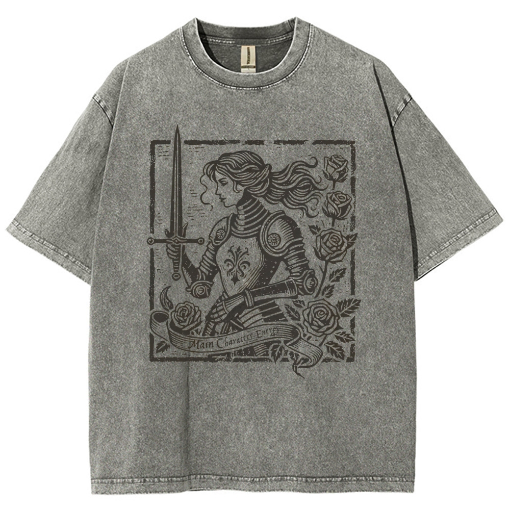 "Man Cannot Fly" Armored Knight Graphic Washed T-Shirt