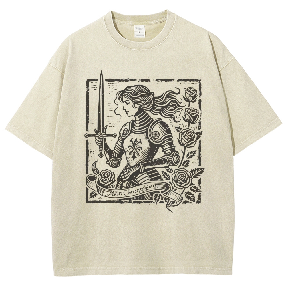 "Man Cannot Fly" Armored Knight Graphic Washed T-Shirt