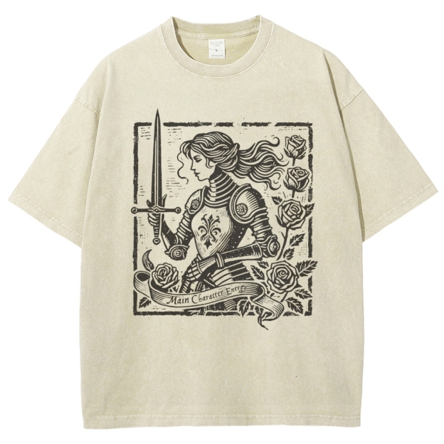 "Man Cannot Fly" Armored Knight Graphic Washed T-Shirt