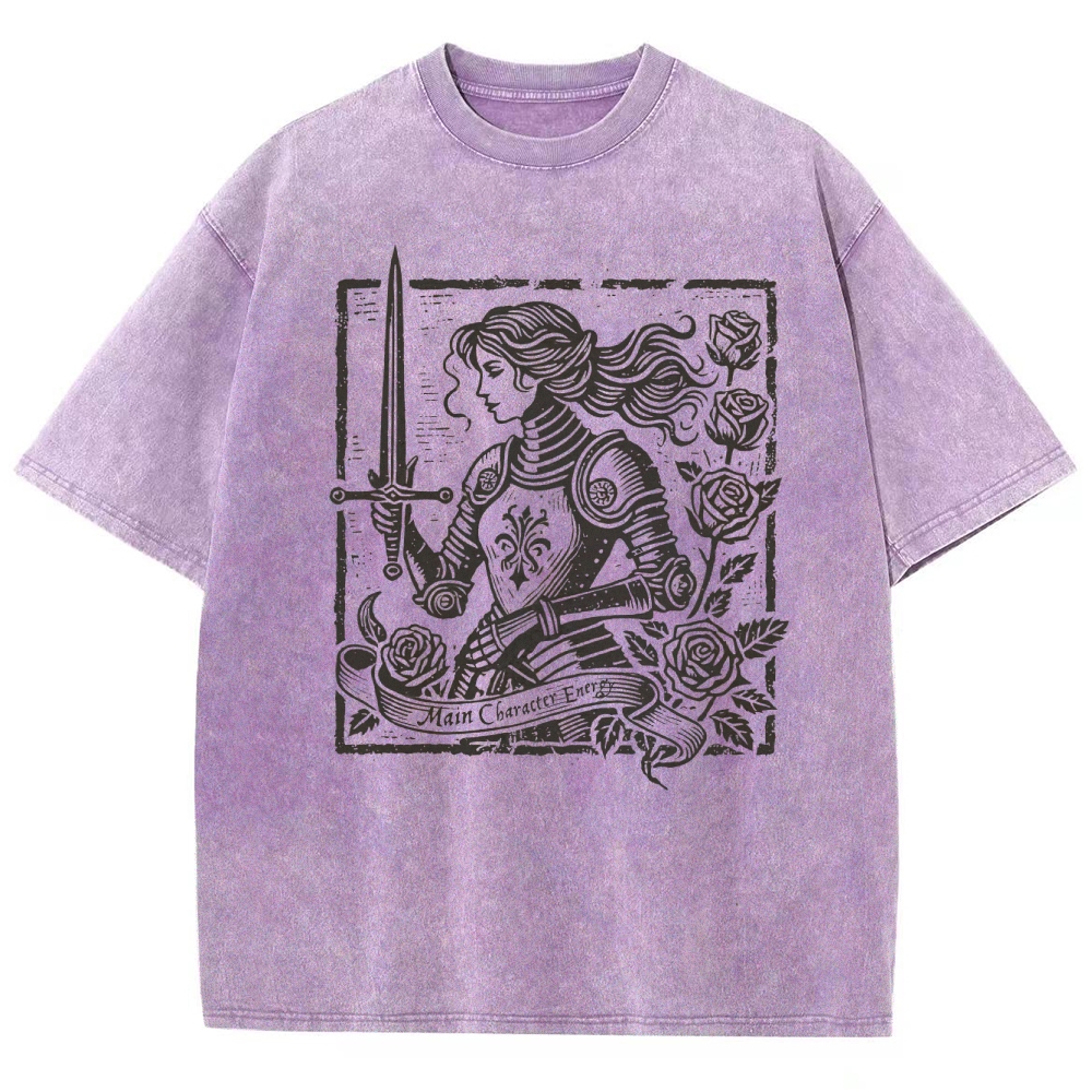 "Man Cannot Fly" Armored Knight Graphic Washed T-Shirt
