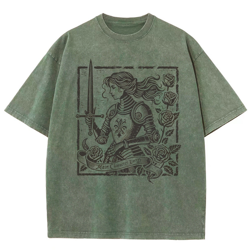 "Man Cannot Fly" Armored Knight Graphic Washed T-Shirt