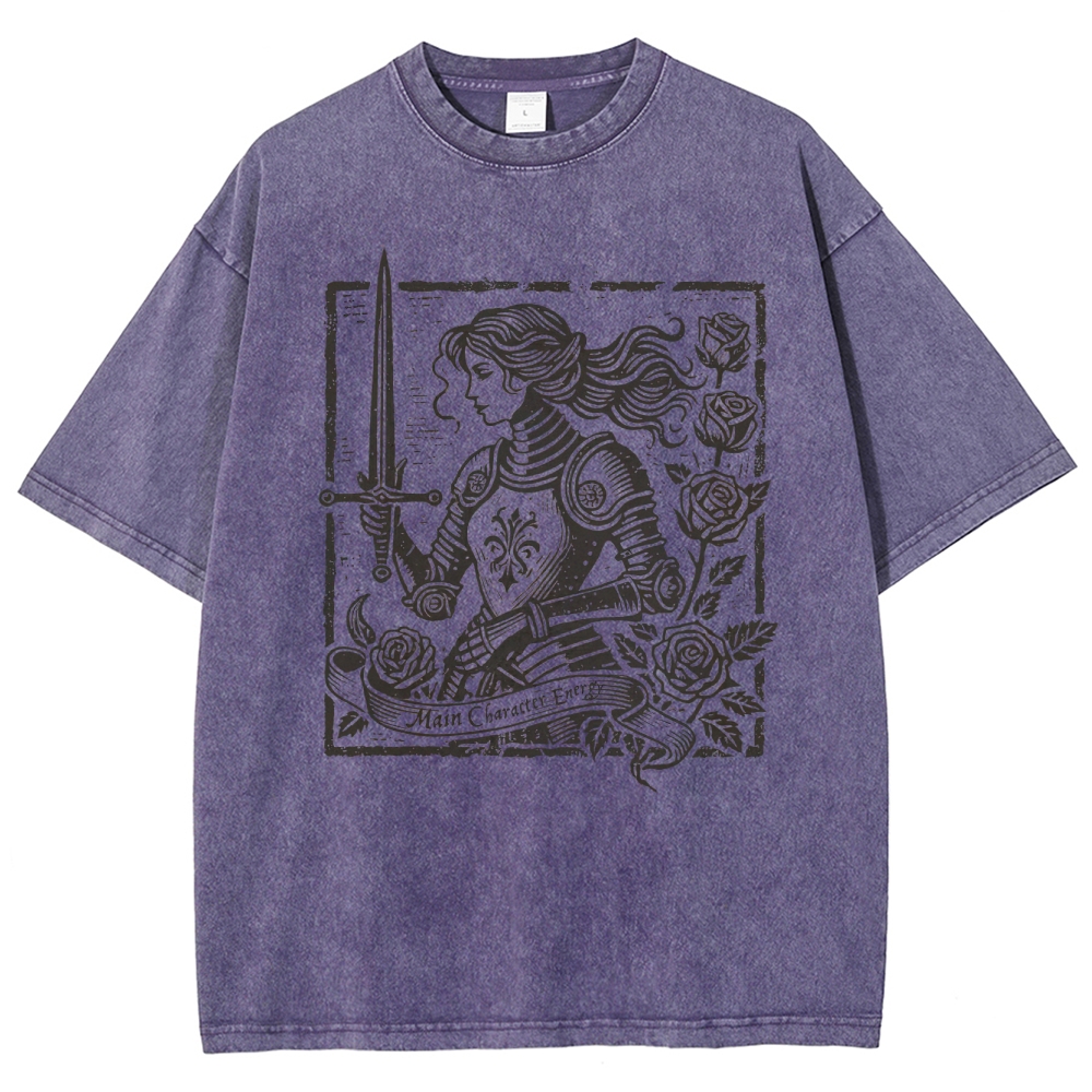 "Man Cannot Fly" Armored Knight Graphic Washed T-Shirt