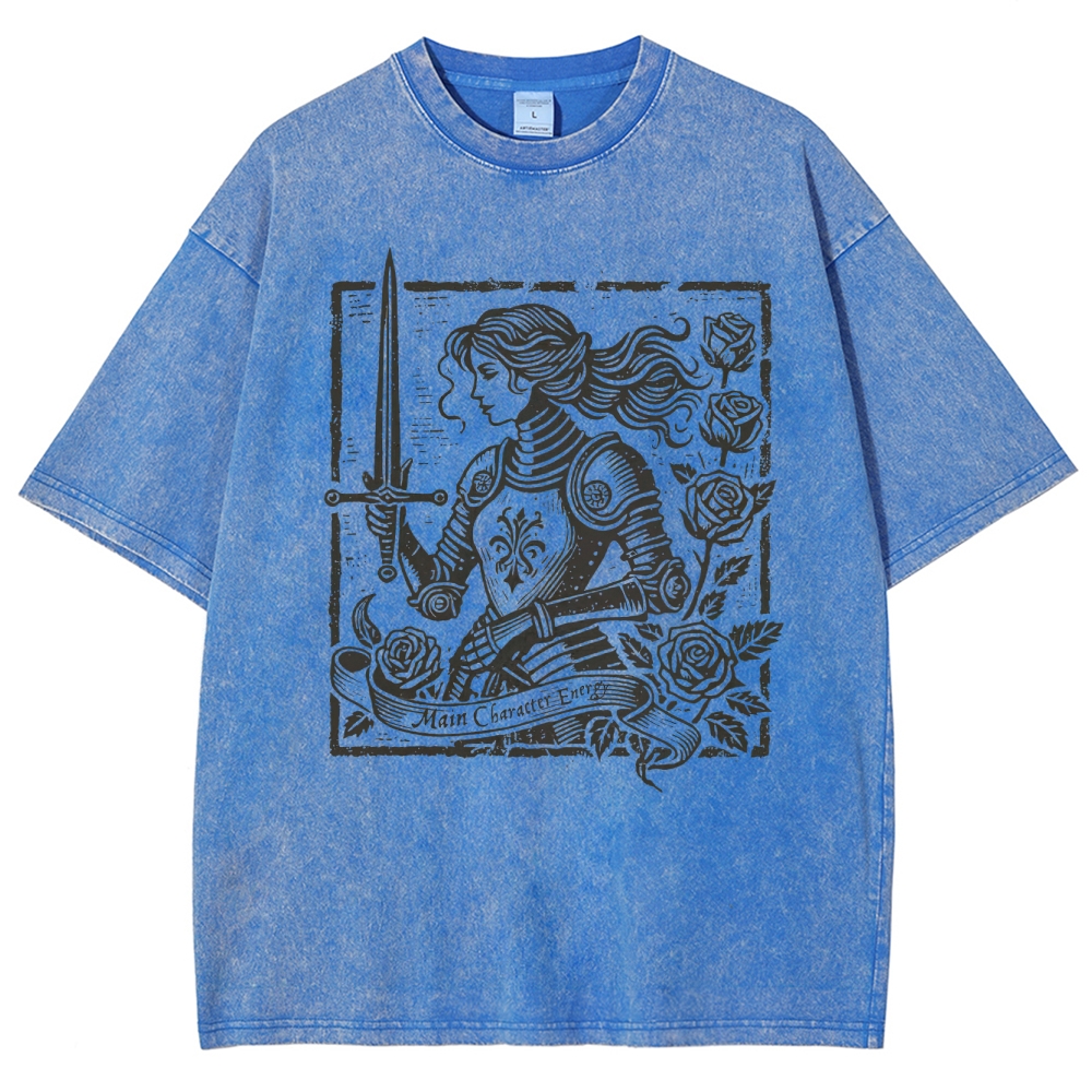 "Man Cannot Fly" Armored Knight Graphic Washed T-Shirt