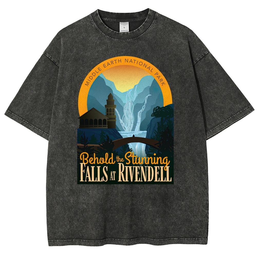 Middle Earth National Park" Rivendell Falls Graphic Washed T-Shirt