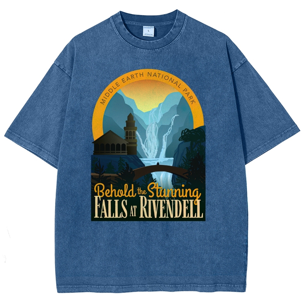 Middle Earth National Park" Rivendell Falls Graphic Washed T-Shirt
