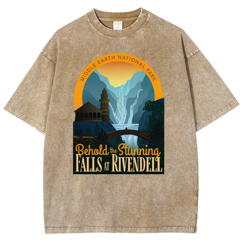 Middle Earth National Park" Rivendell Falls Graphic Washed T-Shirt