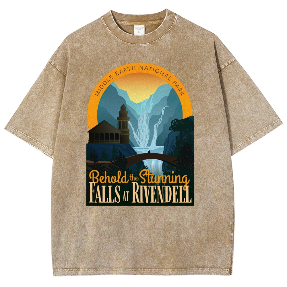 Middle Earth National Park" Rivendell Falls Graphic Washed T-Shirt
