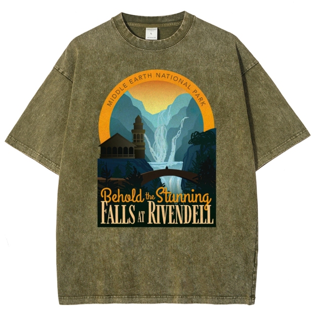 Middle Earth National Park" Rivendell Falls Graphic Washed T-Shirt
