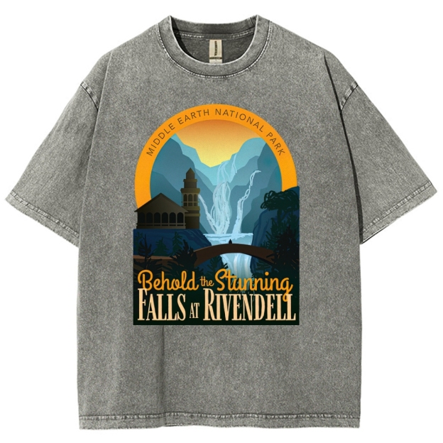 Middle Earth National Park" Rivendell Falls Graphic Washed T-Shirt