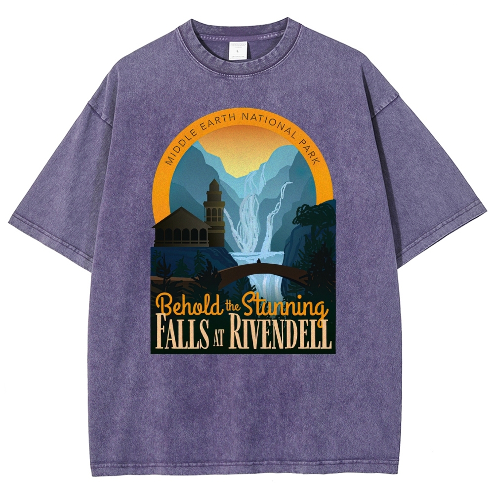Middle Earth National Park" Rivendell Falls Graphic Washed T-Shirt