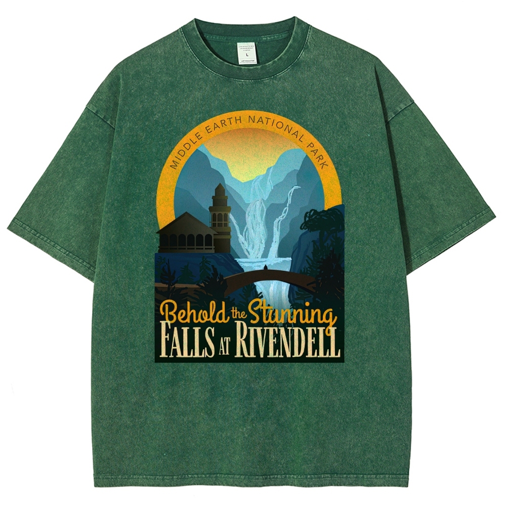 Middle Earth National Park" Rivendell Falls Graphic Washed T-Shirt