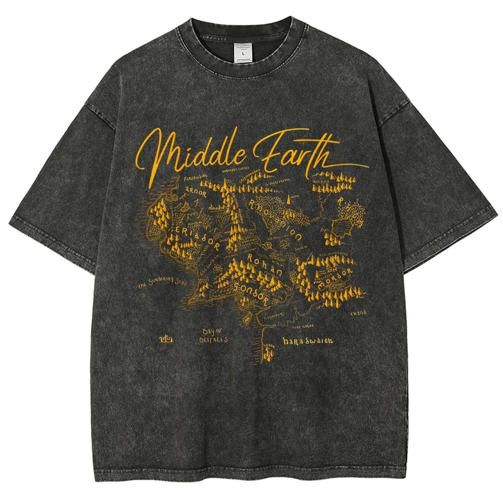 Middle Earth" Fantasy Map Graphic Washed T-Shirt