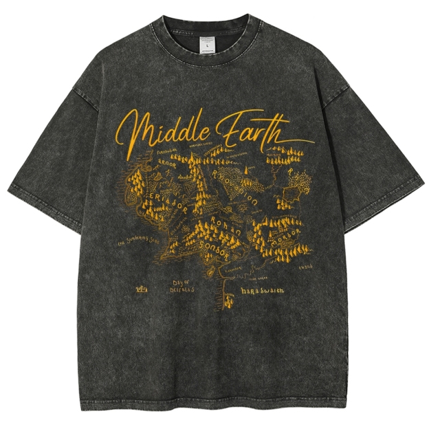 Middle Earth" Fantasy Map Graphic Washed T-Shirt