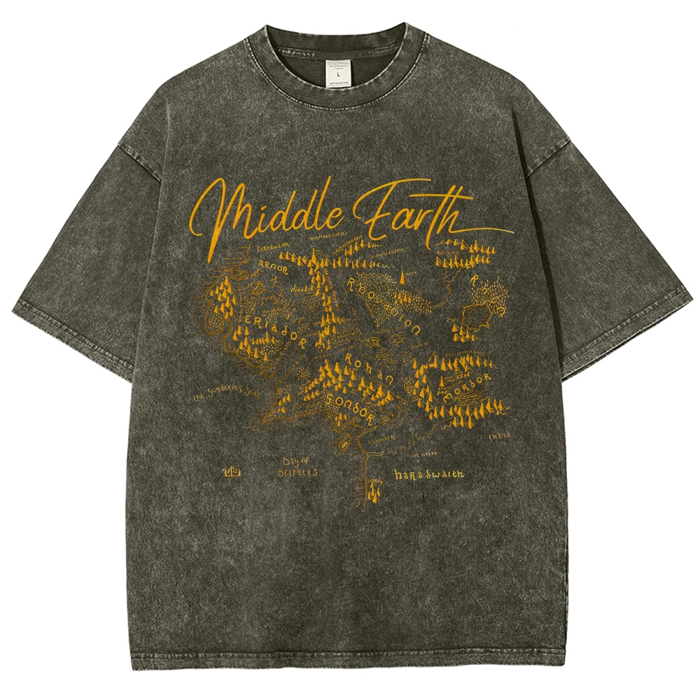 Middle Earth" Fantasy Map Graphic Washed T-Shirt