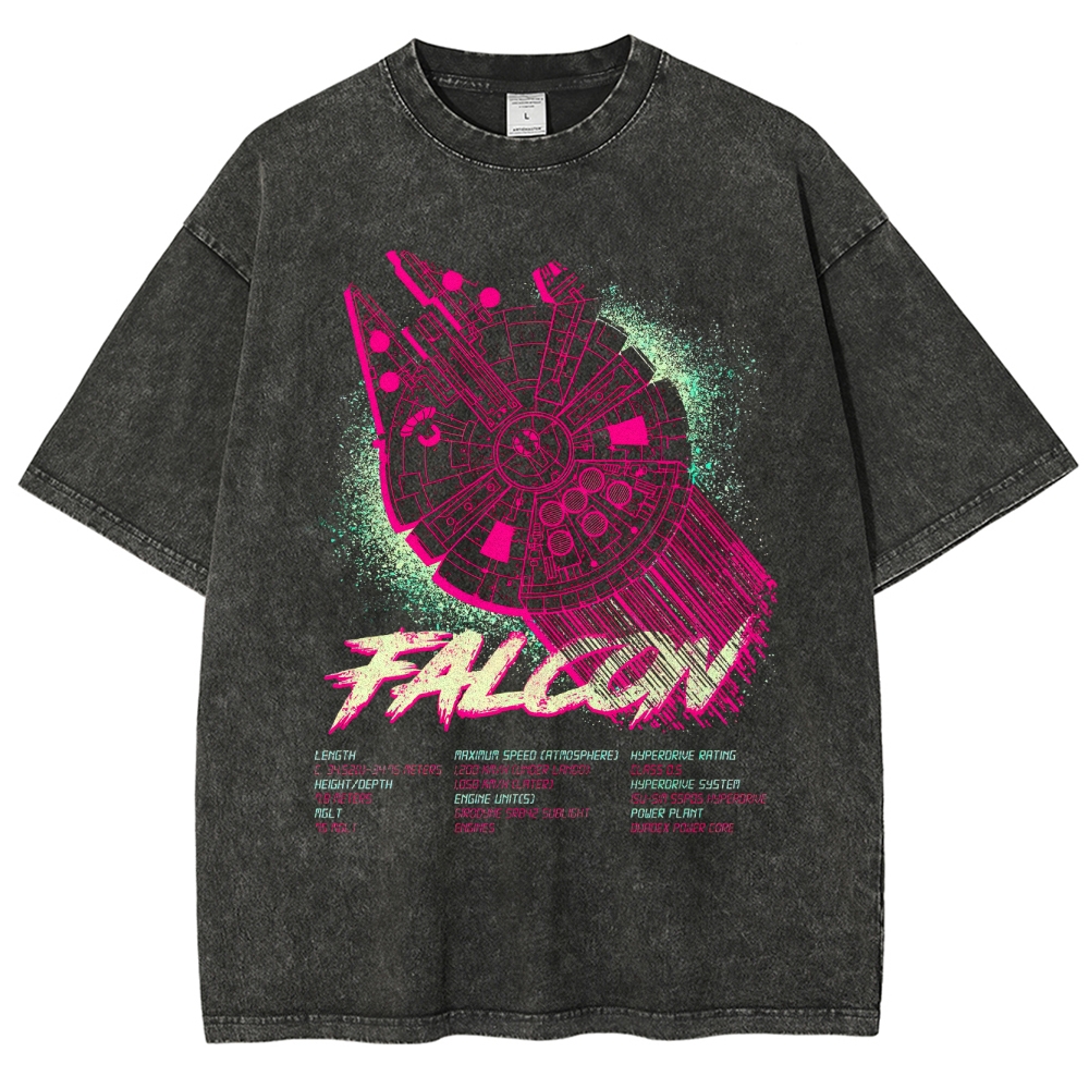 "Falcon" Retro Sci-Fi Vessel Technical Graphic Washed T-Shirt