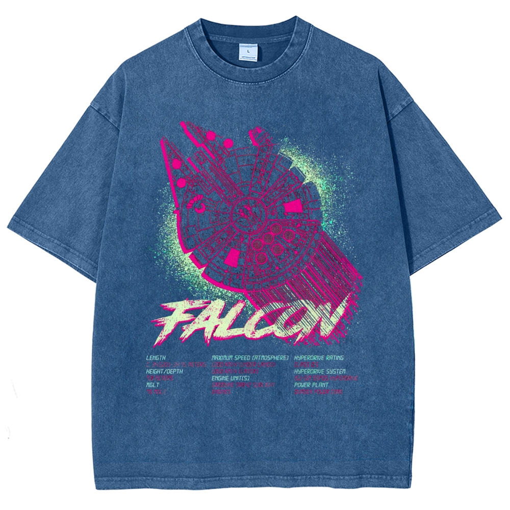 "Falcon" Retro Sci-Fi Vessel Technical Graphic Washed T-Shirt