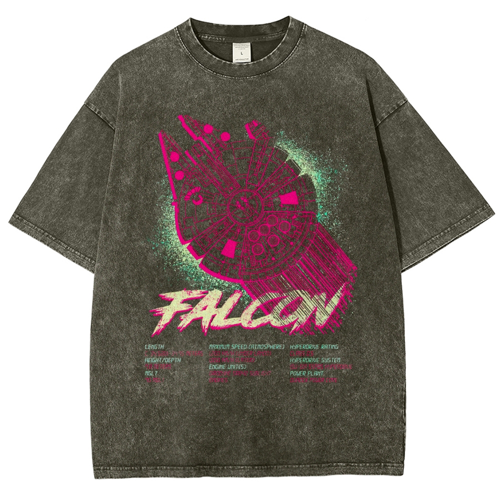 "Falcon" Retro Sci-Fi Vessel Technical Graphic Washed T-Shirt