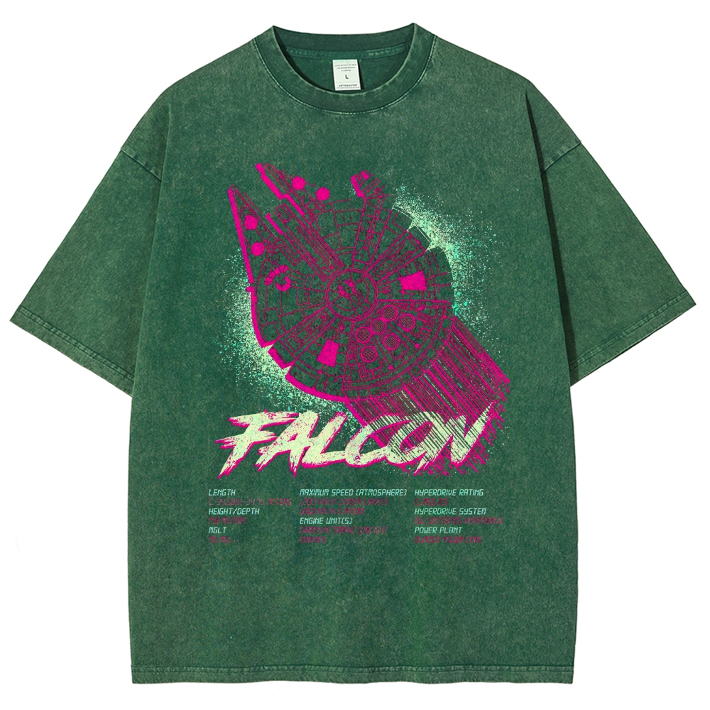 "Falcon" Retro Sci-Fi Vessel Technical Graphic Washed T-Shirt