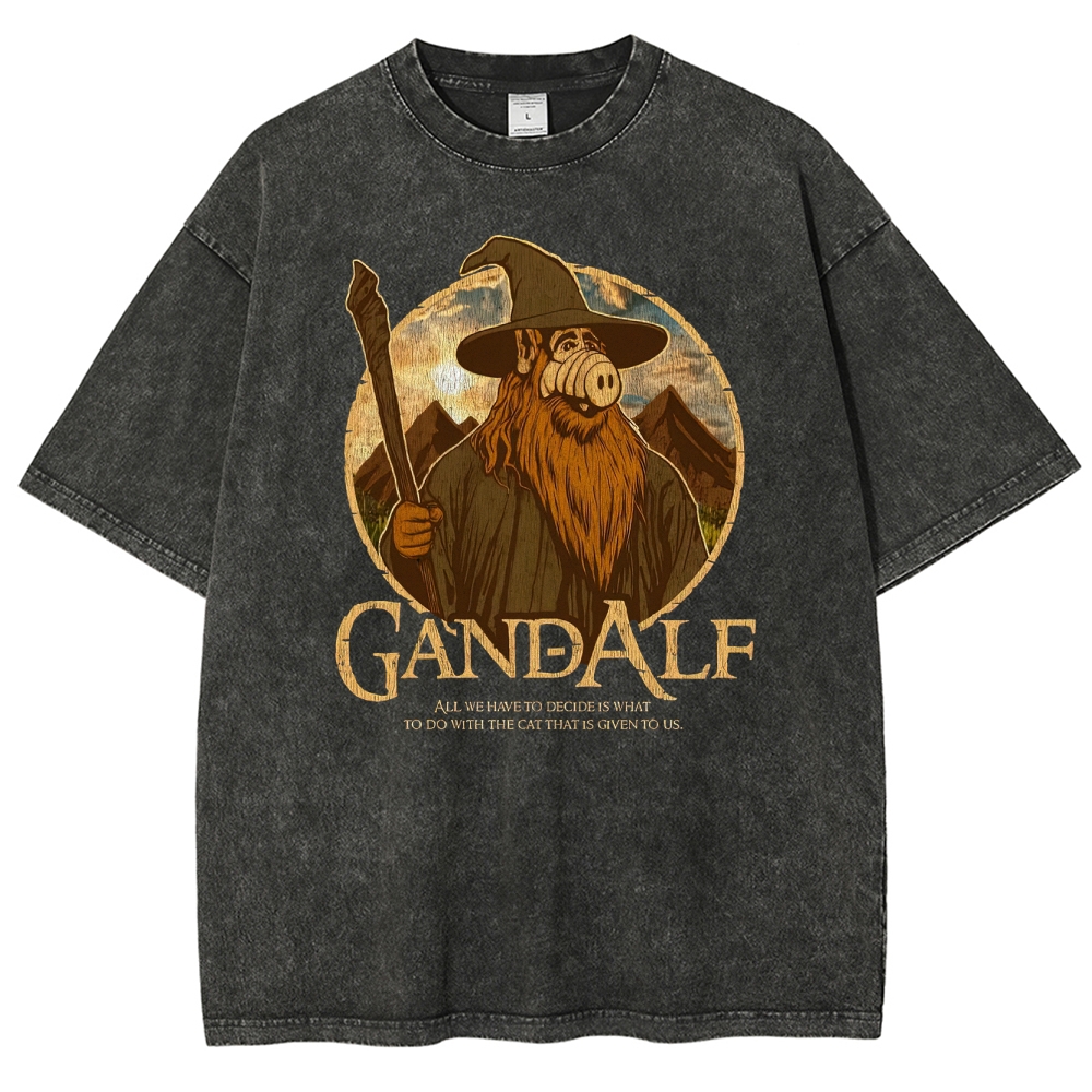 "Gandalf" High-Fantasy Wizard Quote Graphic Washed T-Shirt