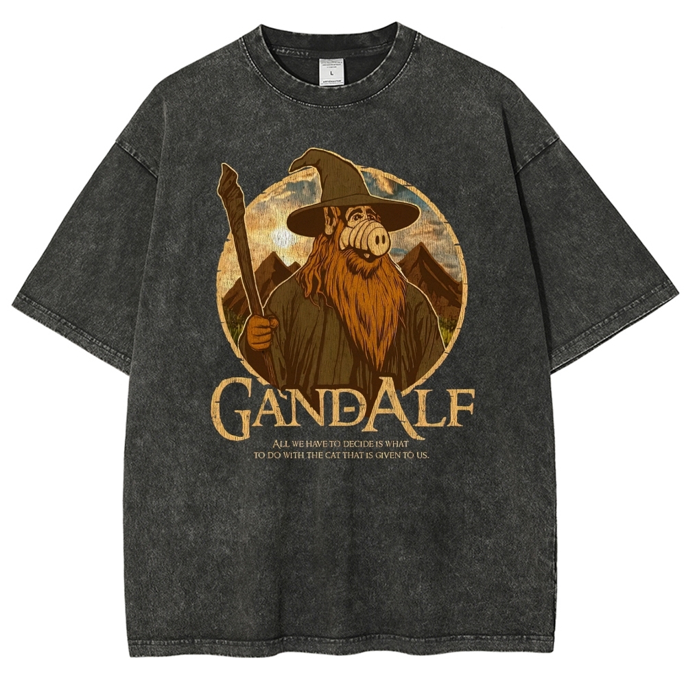 "Gandalf" High-Fantasy Wizard Quote Graphic Washed T-Shirt