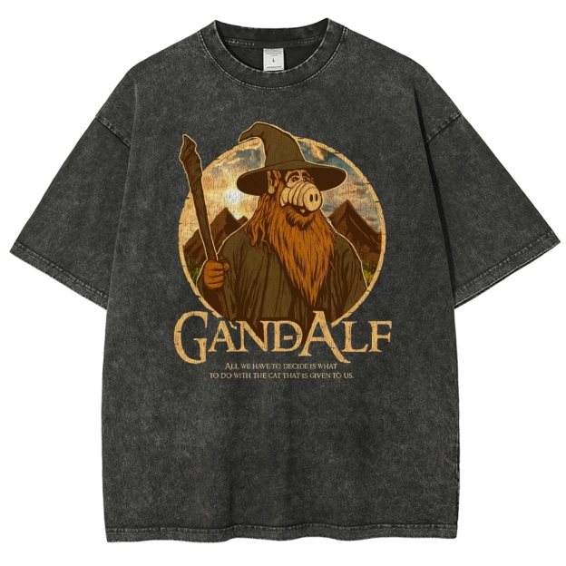 "Gandalf" High-Fantasy Wizard Quote Graphic Washed T-Shirt
