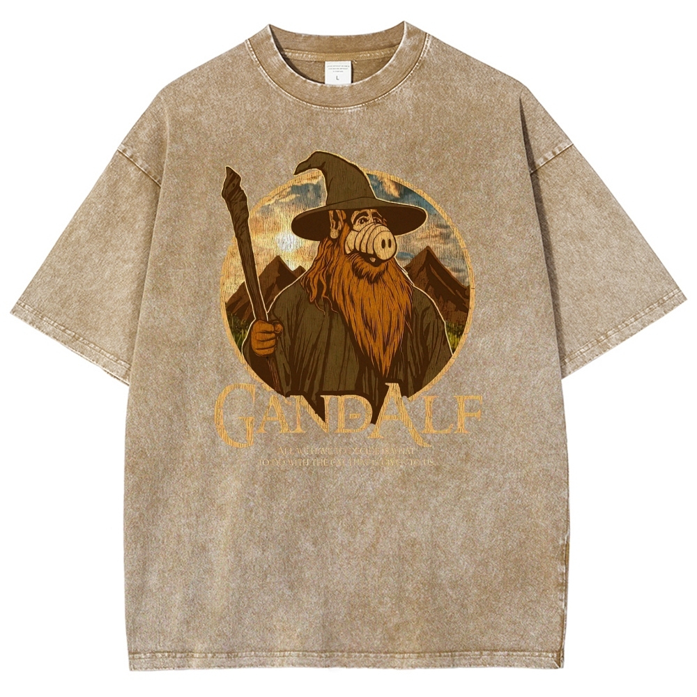 "Gandalf" High-Fantasy Wizard Quote Graphic Washed T-Shirt