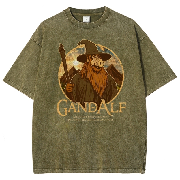 "Gandalf" High-Fantasy Wizard Quote Graphic Washed T-Shirt