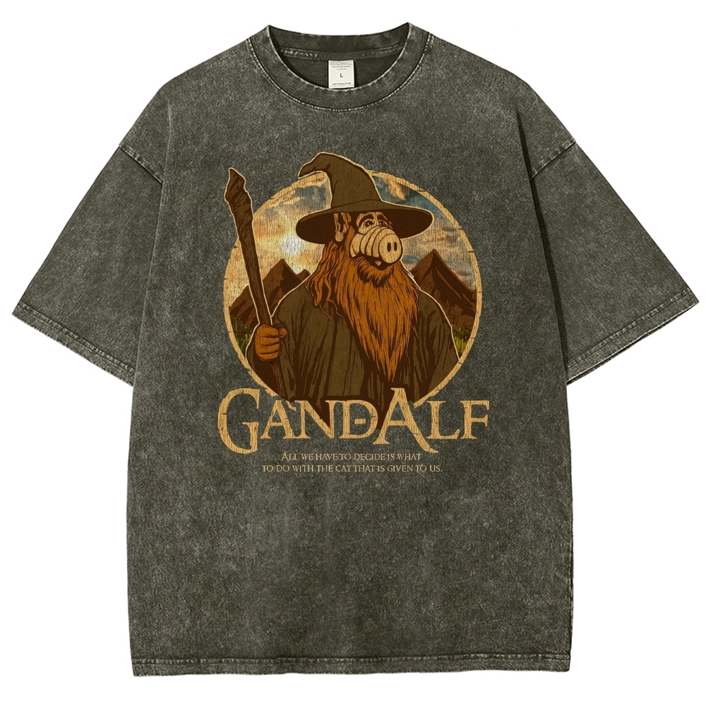 "Gandalf" High-Fantasy Wizard Quote Graphic Washed T-Shirt