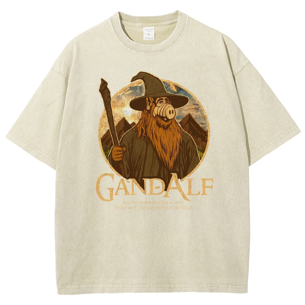"Gandalf" High-Fantasy Wizard Quote Graphic Washed T-Shirt