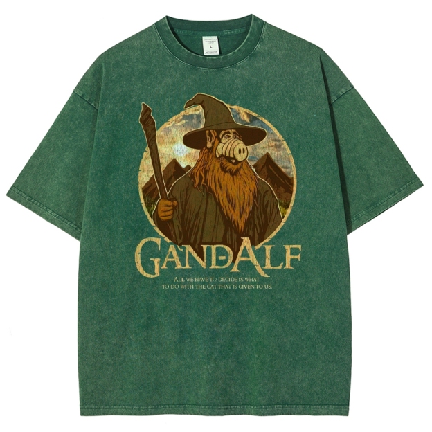 "Gandalf" High-Fantasy Wizard Quote Graphic Washed T-Shirt