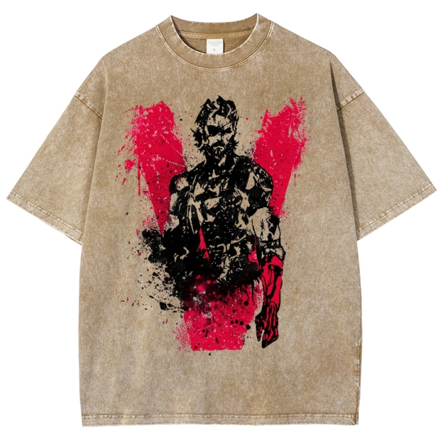 V-Themed Tactical Anti-Hero Graphic Washed T-Shirt